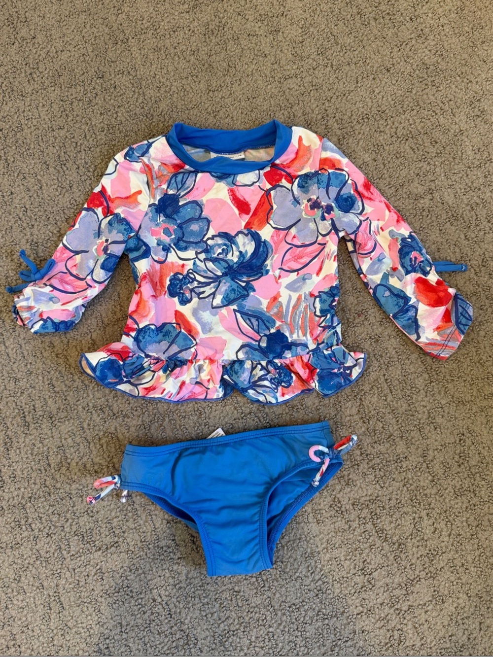 Floatimini Kids Blue Floral Long-Sleeve Rash Guard Swim Set